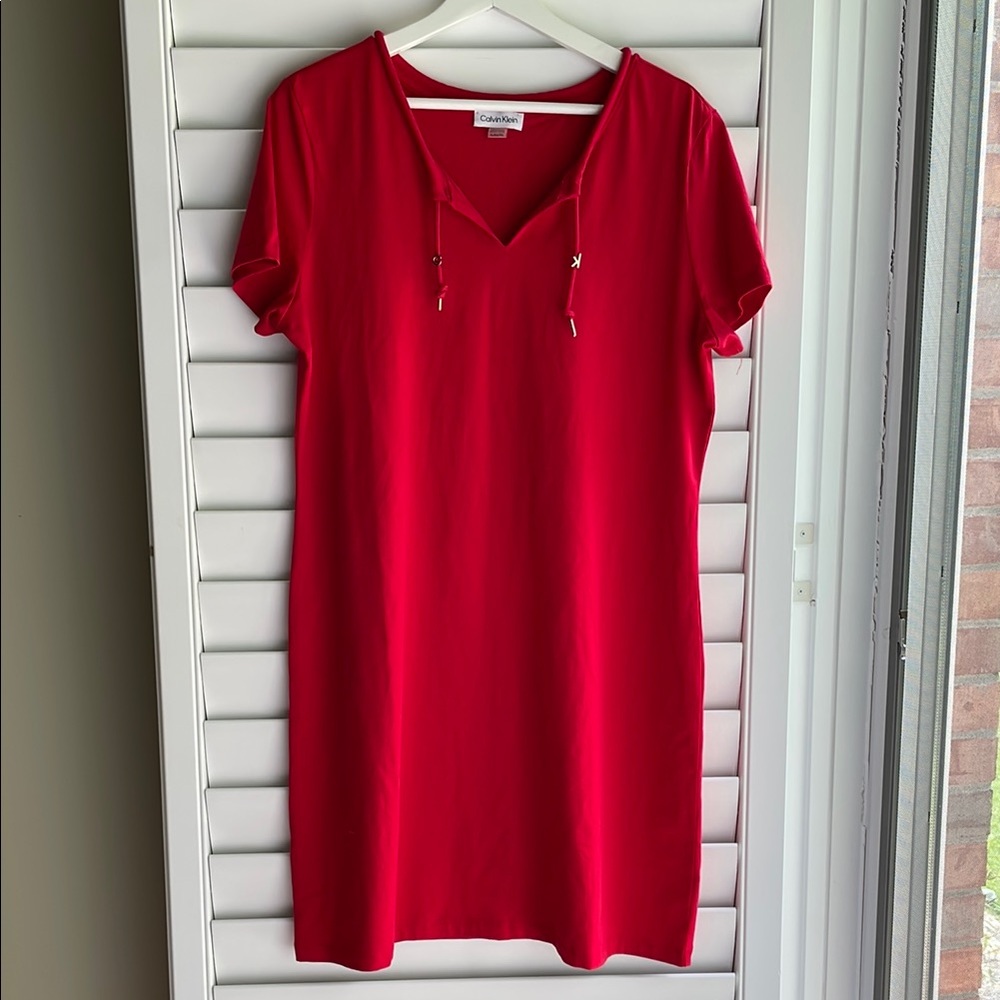Calvin Klein Bold Red V-Neck Dress